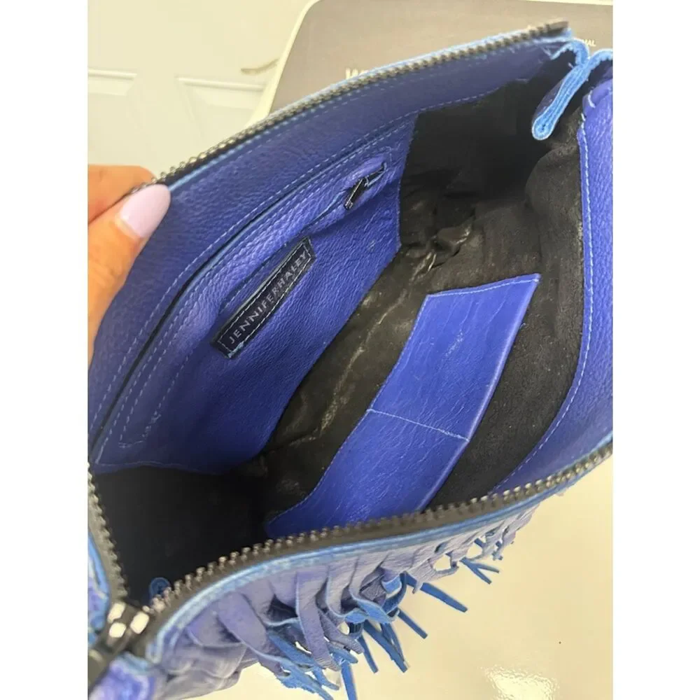 Large Fringe Clutch - Royal Blue - Zip Closure - BRAND NEW Leather Purse